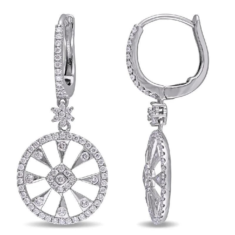 Miadora Signature Collection 14k White Gold 1 1/6ct TDW Diamond Filigree Halo Earrings