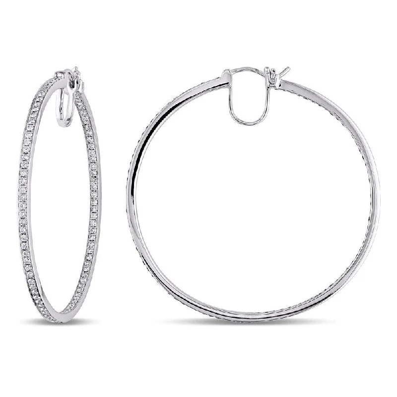 Miadora Signature Collection 14k White Gold 1 4/5ct TDW Diamond Hoop Earrings