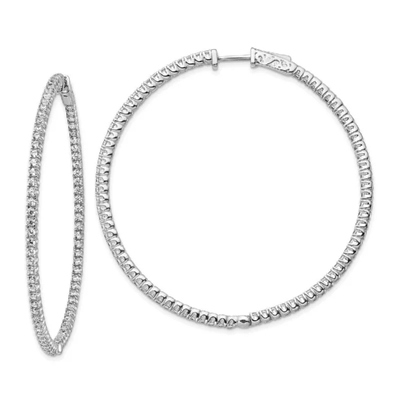 Curata 925 Sterling Silver Rhodium Plated With CZ Cubic Zirconia 51x2mm Hinged Hoop Earrings