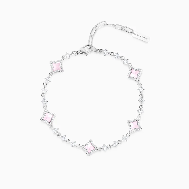 Bracelet Flower Tennis Argenté - Motif Rose