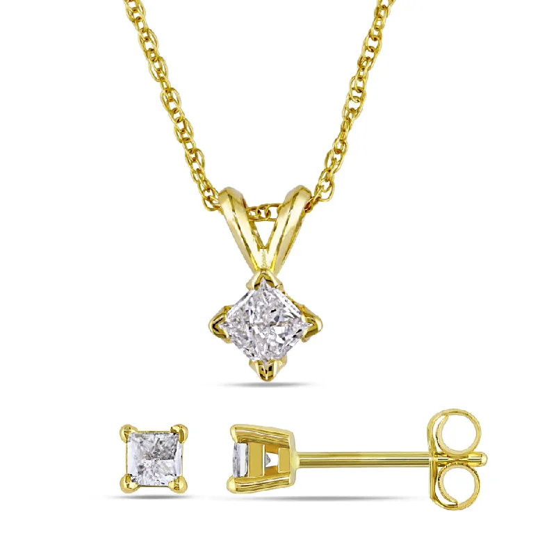 Miadora 14k Yellow Gold 1/2ct TDW Princess-cut Diamond Earrings and Necklace Set