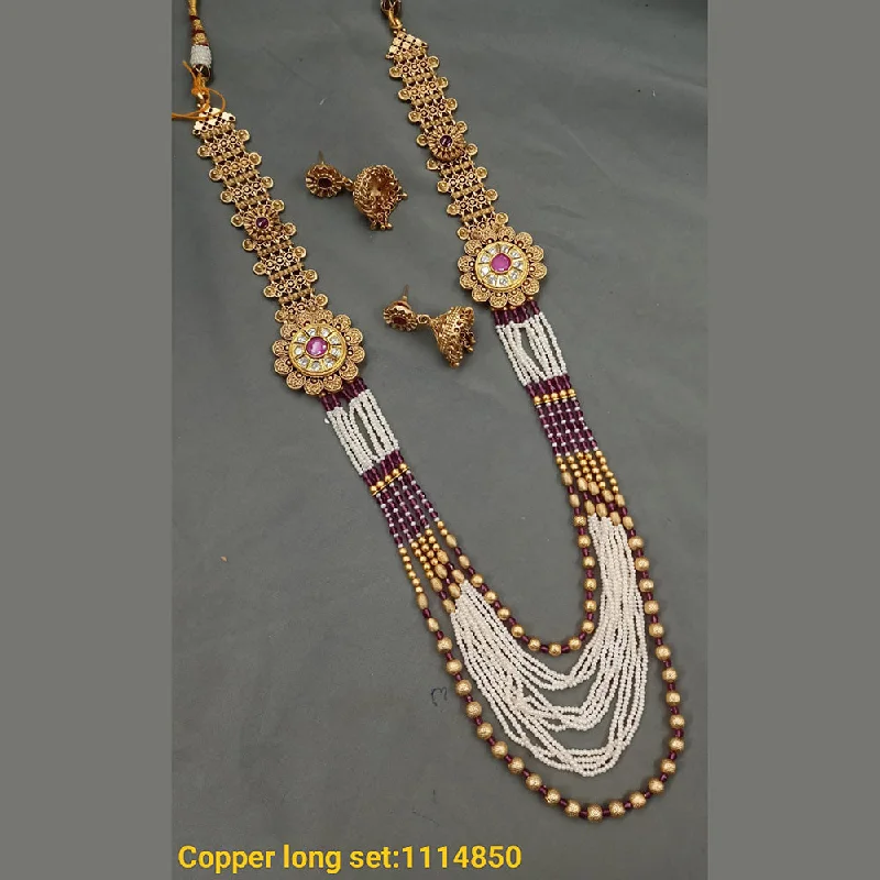 Padmawati Bangles Copper Gold Plated Pota & Beads Long Necklace Set