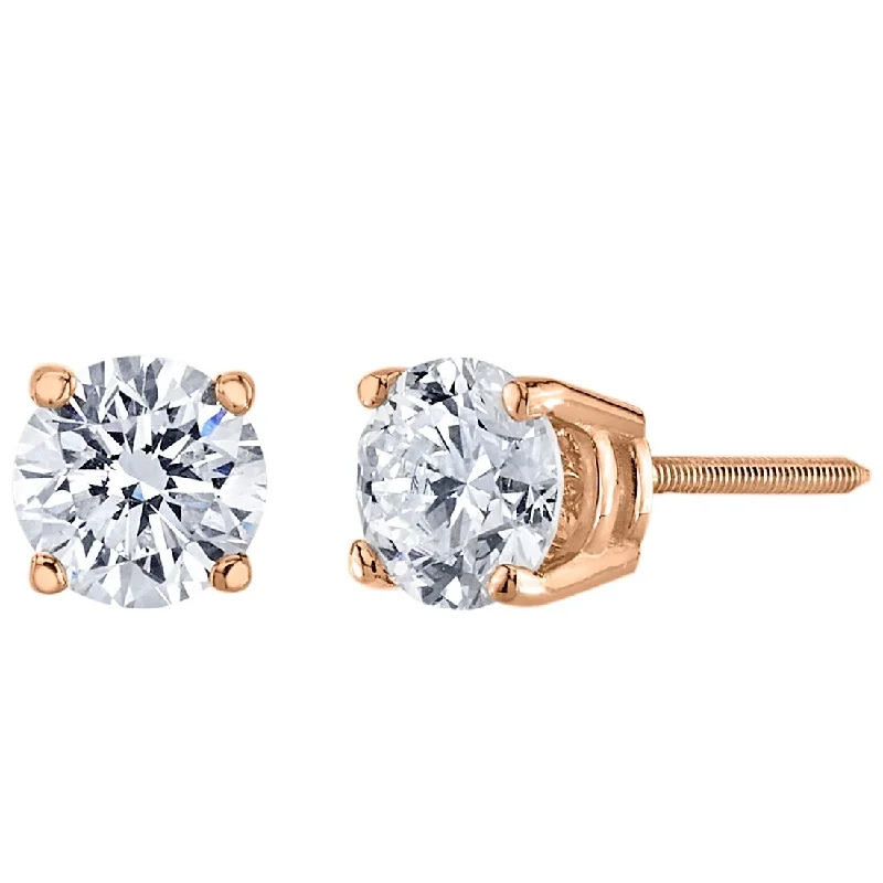 IGI Certified 1 ct Lab Grown Diamond Stud Earrings in 14K Rose Gold