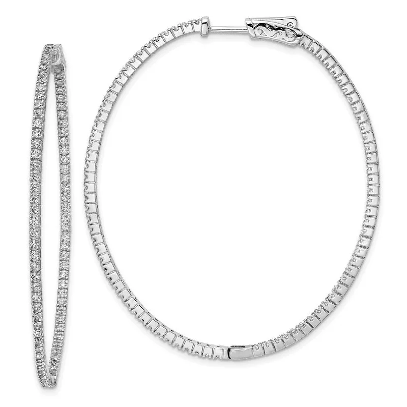 Curata 925 Sterling Silver Rhodium Plated With CZ Cubic Zirconia 50x2mm Oval Hoop Earrings