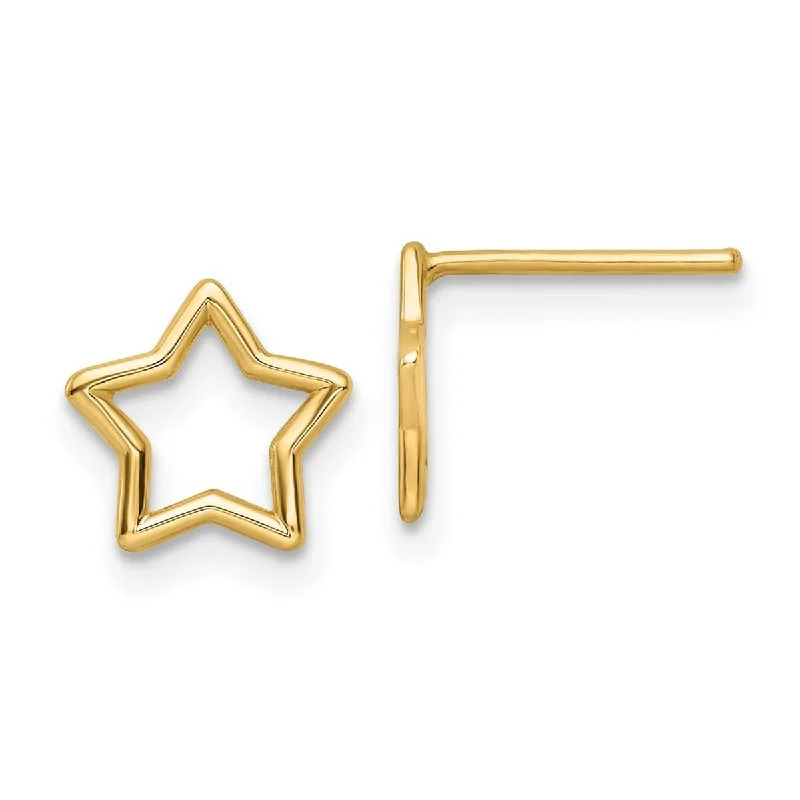 Curata 14k Yellow Gold 9mm Open Polished Star Stud Post Earrings