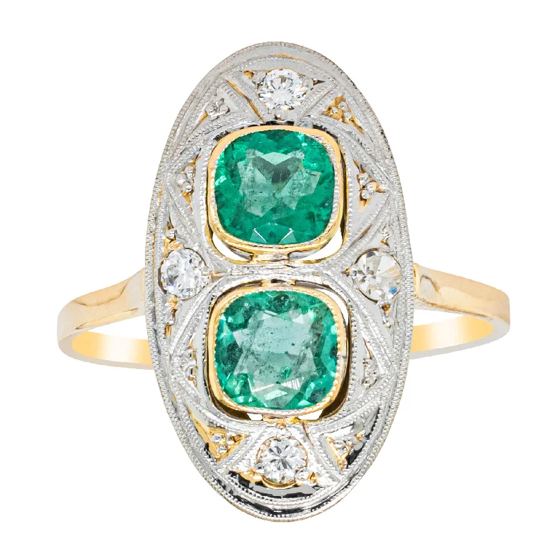 Deja Vu 15ct Yellow Gold .90ct Emerald & Diamond Ring