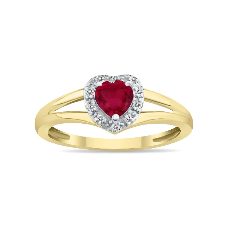 Marquee Jewels Heart Shape Ruby and Diamond Ring in 10K Yellow Gold