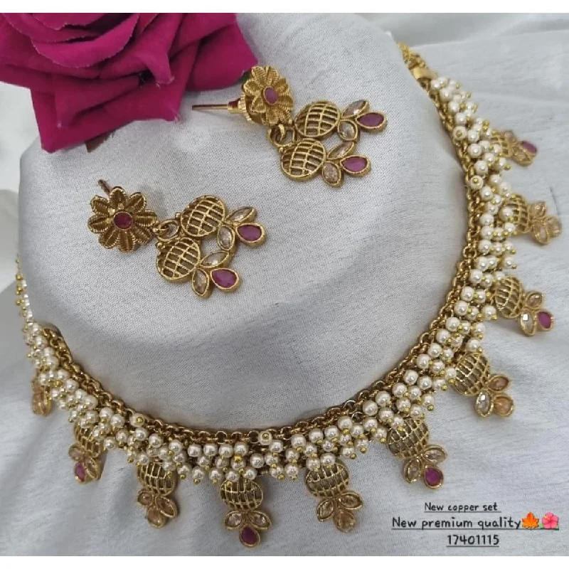 Akruti Collection Copper Gold Plated Pearl Necklace Set