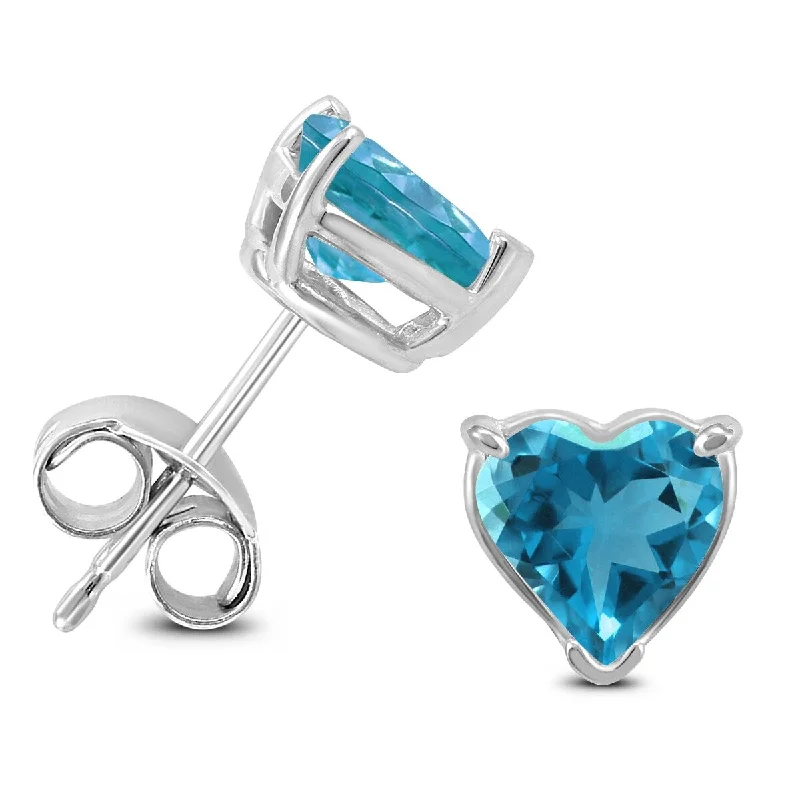 Marquee 14K White Gold 5MM Heart Blue Topaz Earrings