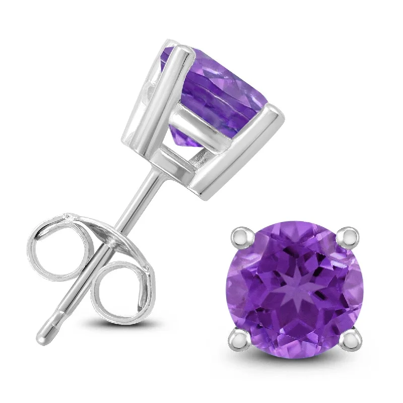 Marquee 14K White Gold 6MM Round Amethyst Earrings