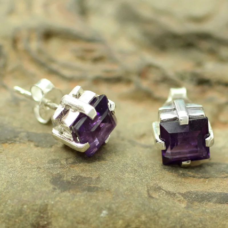 Handmade Sterling Silver 'India Charm' Amethyst Earrings (India)