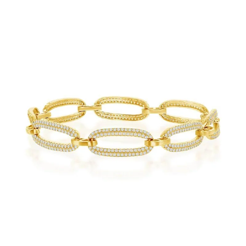 Sterling Silver Micro Pave CZ Linked Oval Bracelet - Gold Plated