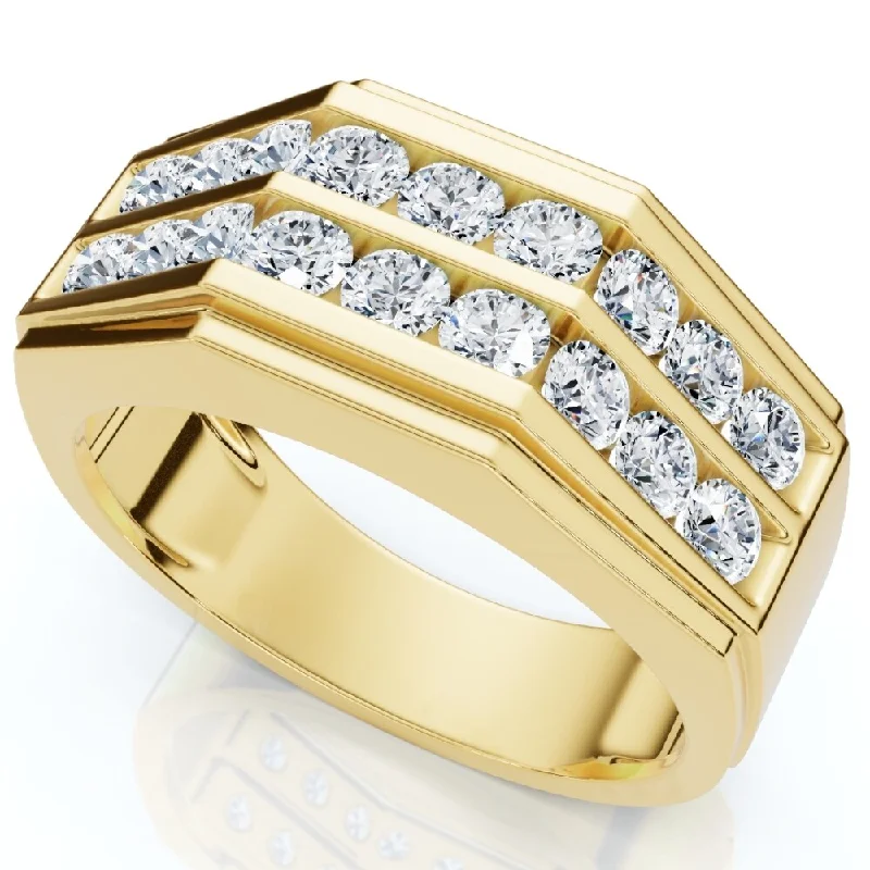 1 1/2Ct Men's Multi-Row Diamond Ring in Yellow Gold