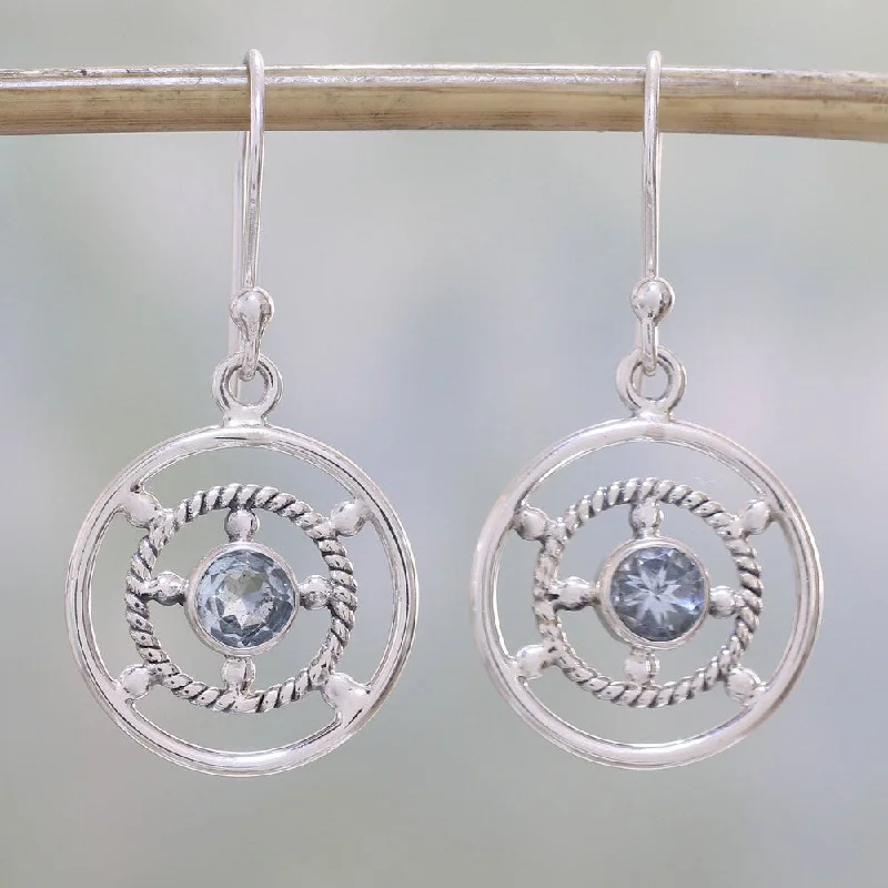 Handmade Sterling Silver 'Blue Wheels' Blue Topaz Earrings (India) - 1.4*0.7