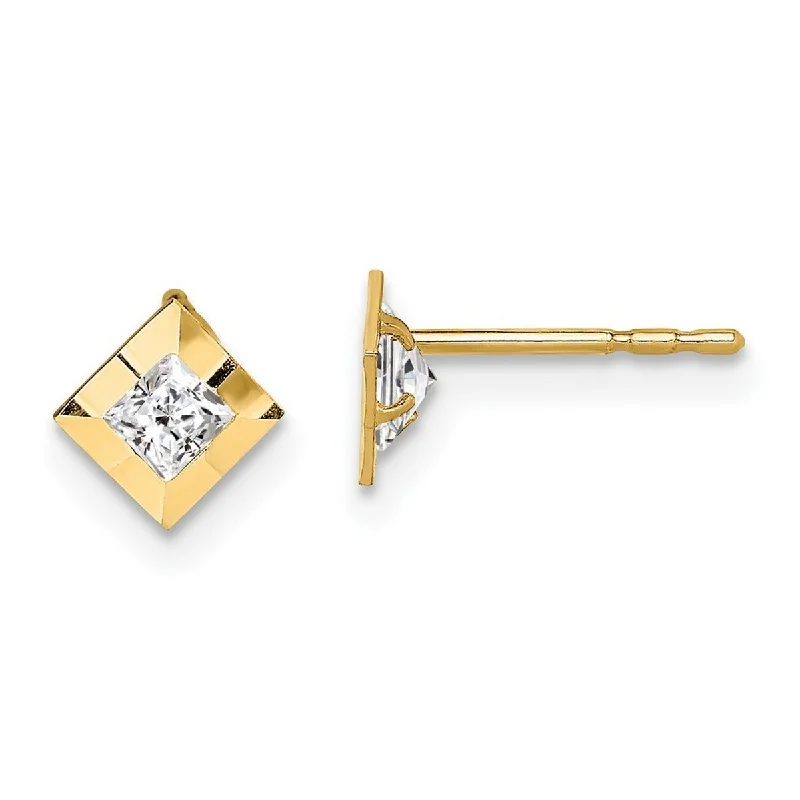 Curata 14k Yellow Gold CZ Cubic Zirconia Square Post Earrings