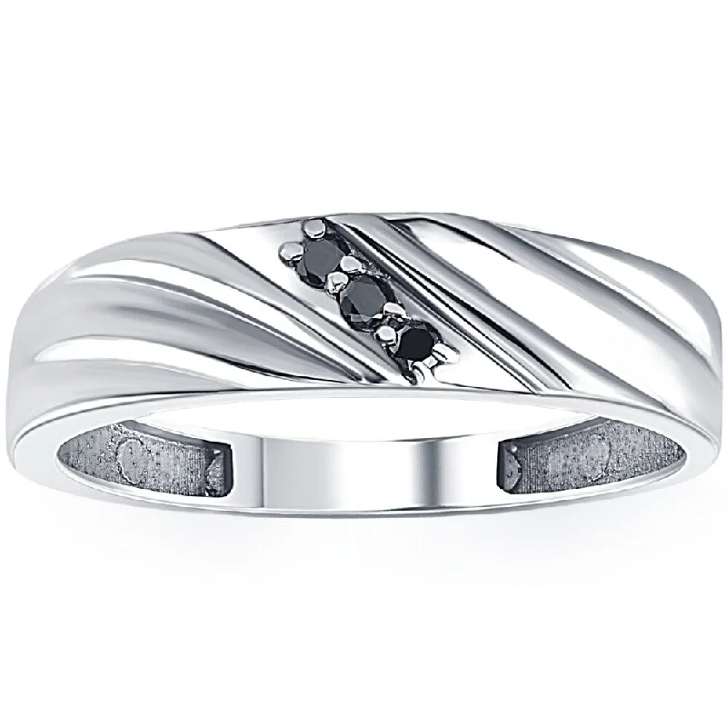 Black Diamond Ring Men's 14k White Gold