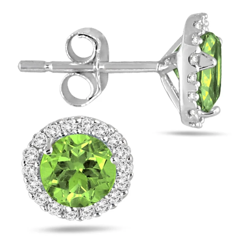 Marquee 5MM Peridot and Diamond Stud Earrings in 14K White Gold