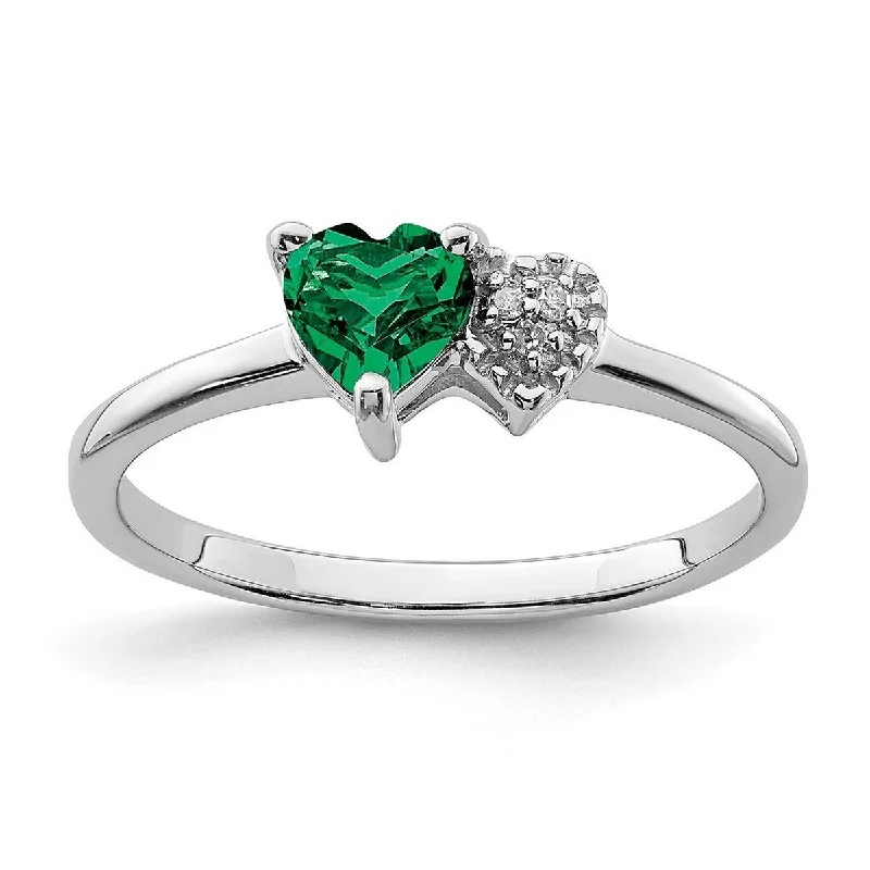 Curata 925 Sterling Silver Polished Created Emerald and Diamond Ring