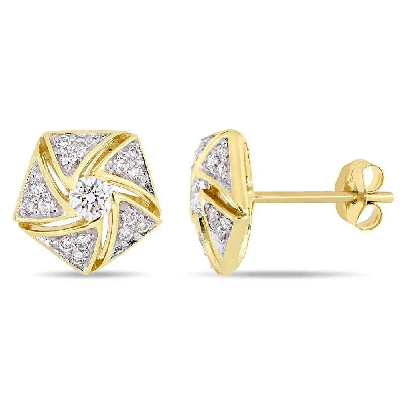 Miadora 14k Yellow Gold 1/2ct TDW Diamond Swirl Stud Earrings