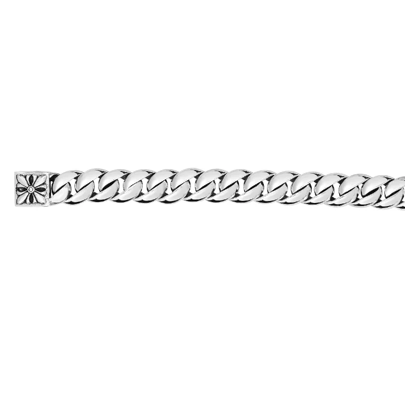 Silver 8 inches Oxidized 12mm Shiny Curb Link with Box Clasp