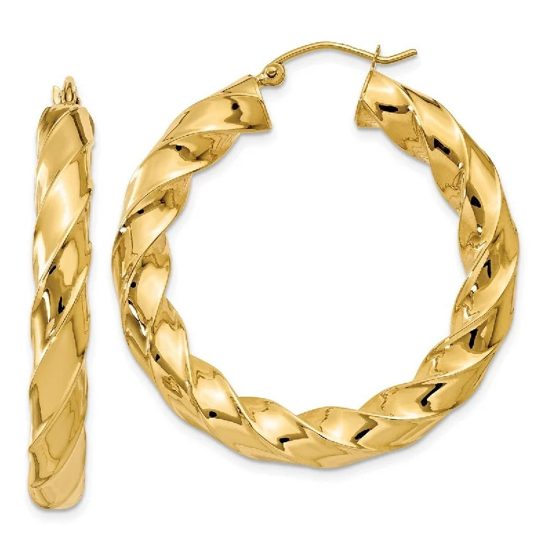 Curata 14k Yellow Gold Polished 27x 4.25mm Twisted Hoop Earrings