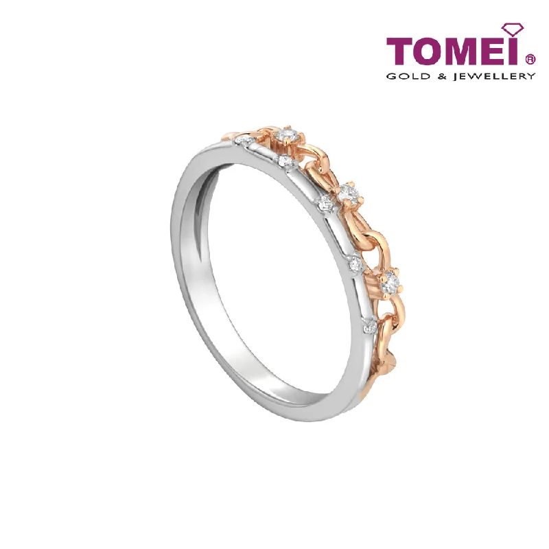 TOMEI Love Joins Us Together Diamond Ring, White+Rose Gold 585