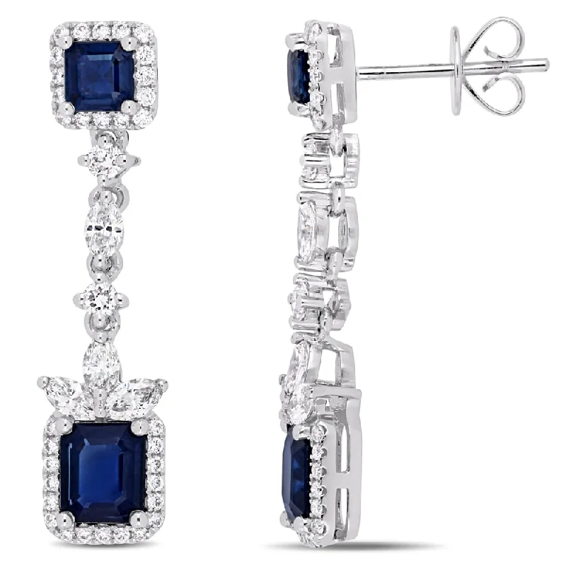 Miadora 14k White Gold Sapphire 1ct TDW Diamond Dangle Earrings