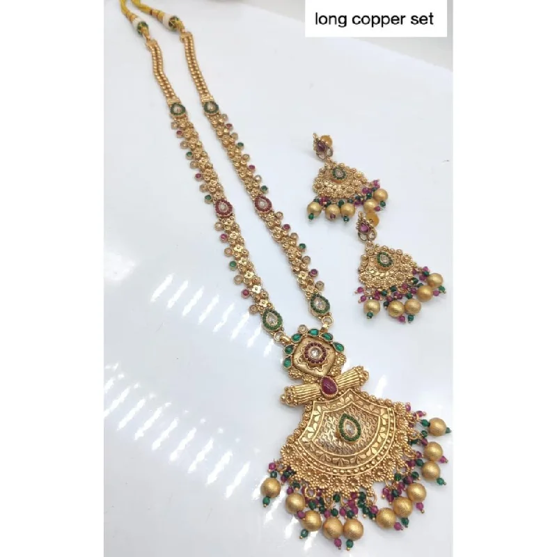 Akruti Collection Copper Plated Pota Stone Long Necklace Set