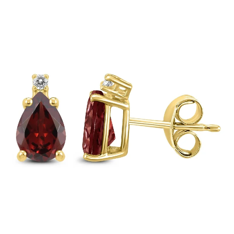 Marquee 14K Yellow Gold 7x5MM Pear Garnet and Diamond Earrings