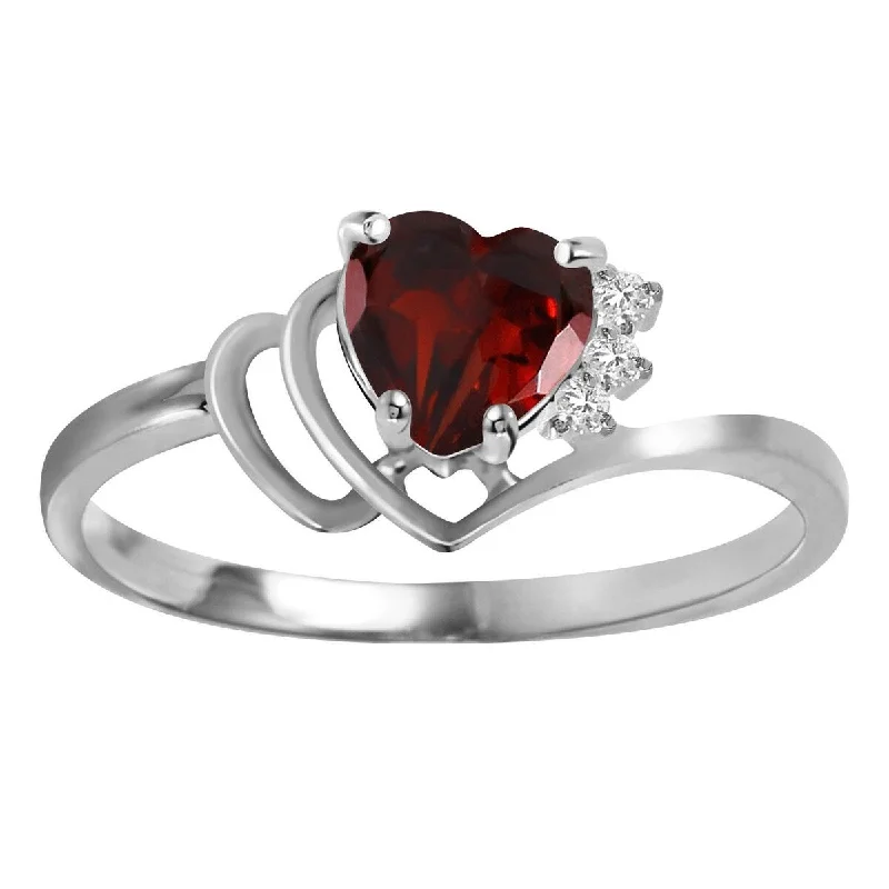 14k Solid Gold Natural Garnet Diamond Ring 0.97 Carat Heart Shape