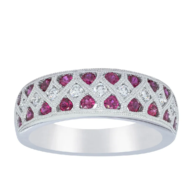 18ct White Gold Ruby & Diamond Honour Band