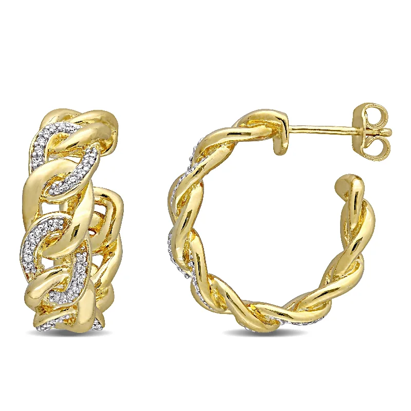 Miadora Yellow Plated Sterling Silver 1/4ct TDW Diamond Infinity Link Hoop Earrings - 22.2mm x 7mm x 19.3mm