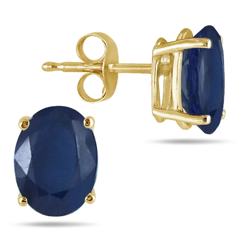 Marquee All-Natural Genuine 6x4 mm, Oval Sapphire earrings set in 14K Yellow gold