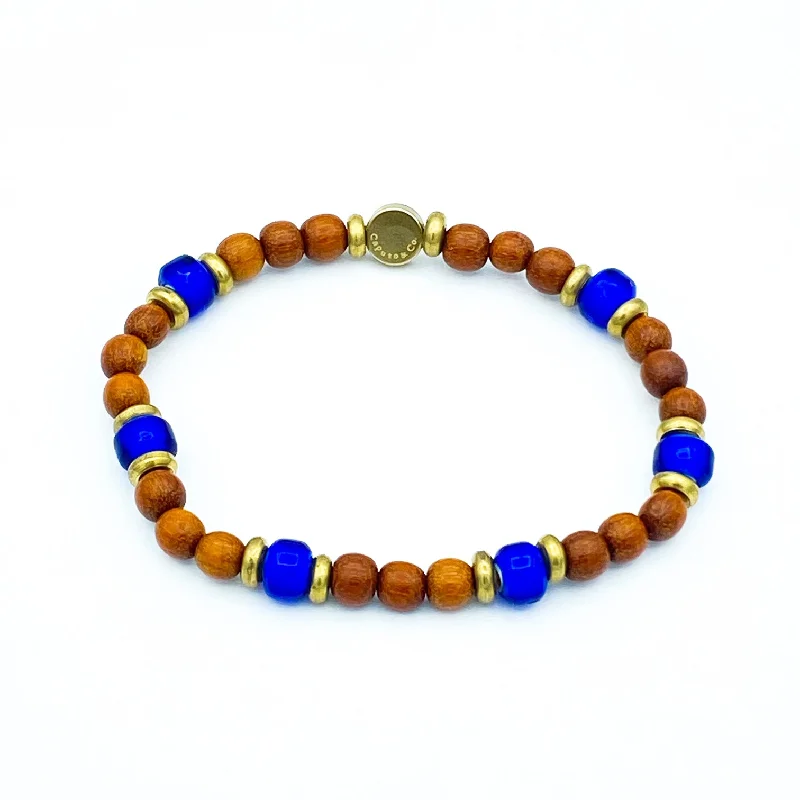 Wood and Glass Stretch Bead Bracelet