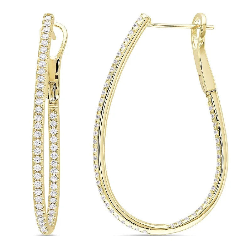 Miadora Signature Collection 14k Yellow Gold 1ct TDW Diamond Hoop Earrings