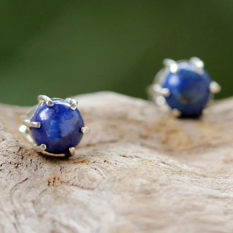 Handmade Lapis Lazuli Stud Earrings To the Point (Thailand) - 0.2H*0.2D