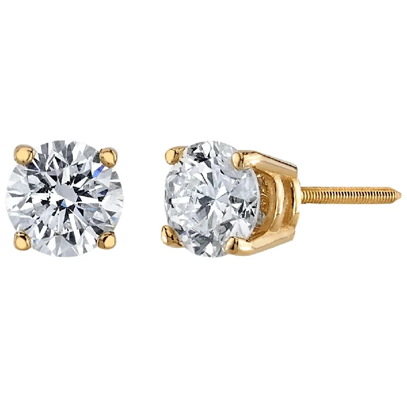 IGI Certified 1 ct Lab Grown Diamond Stud Earrings in 14K Yellow Gold