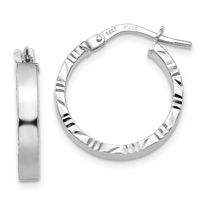 Curata 14k White Gold 20x3mm Sparkle Cut Edge Polished Hoop Earrings