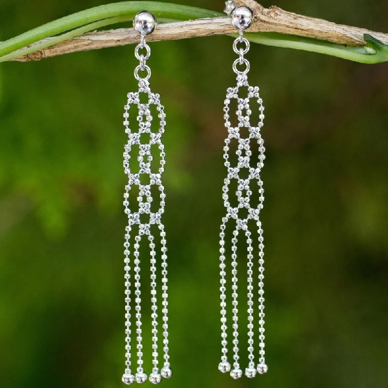 Handmade Sterling Silver Lanna Fringe Earrings (Thailand) - 2.3L*0.3W