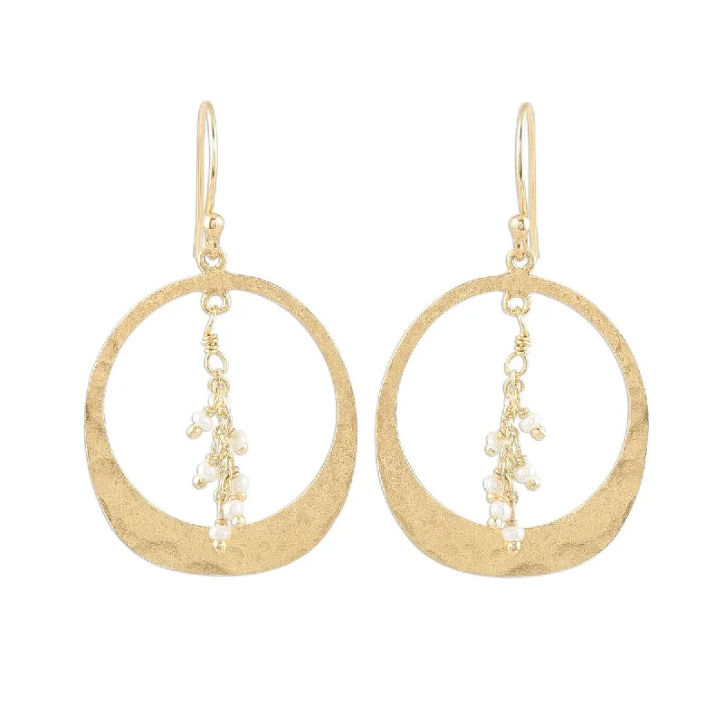 NOVICA Moon Rain, Gold plated cultured pearl dangle earrings - 1.7*1