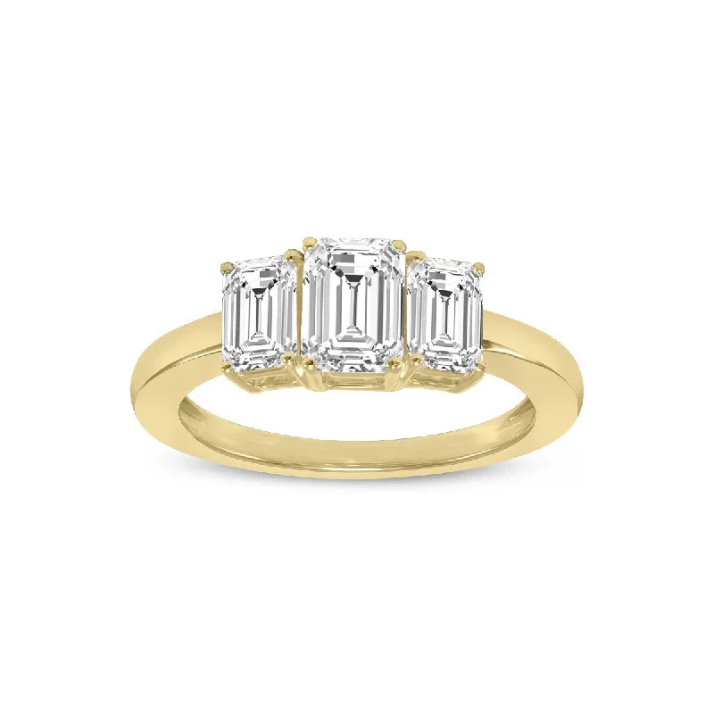 Marquee 1/2 CTW Three Stone Emerald Cut Lab Grown Diamond Ring in 14K Yellow Gold