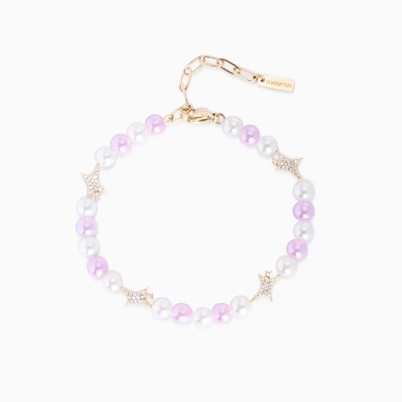 Bracelet perlé Signature Doré - Blanc et Rose