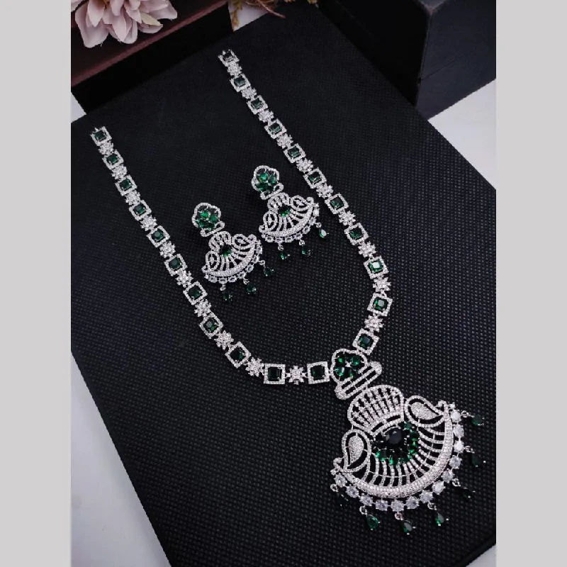 Aamrapali Silver Plated American Diamond Long Necklace Set