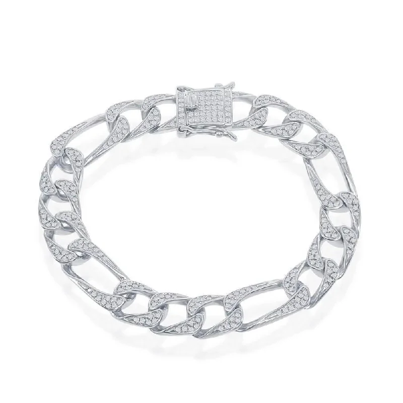 Sterling Silver 10MM CZ Figaro Bracelet