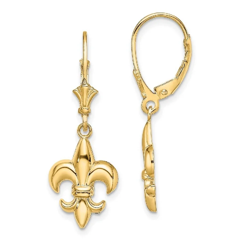 Curata 14k Yellow Gold Small Fleur de lis Leverback Earrings - 33x11.5mm