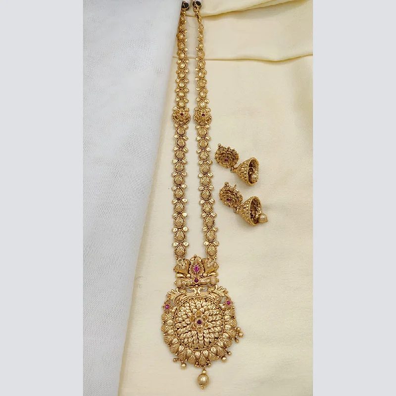 Jewel Addiction Copper Rajwadi Finish Pota Stone Long Necklace Set