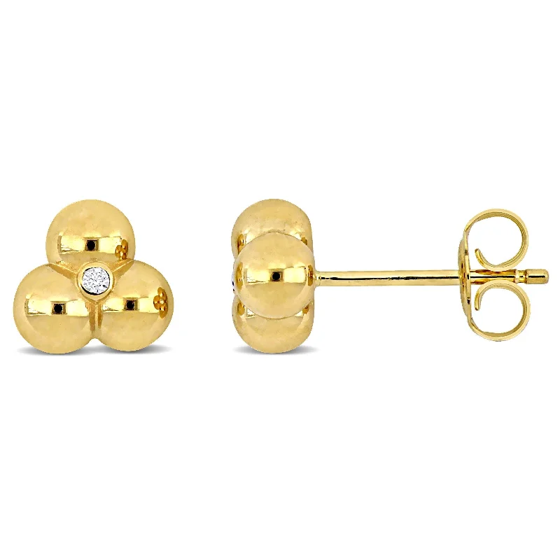 Miadora 0.02ct Diamond TW Triple Bead Stud Earrings in 14K Yellow Gold