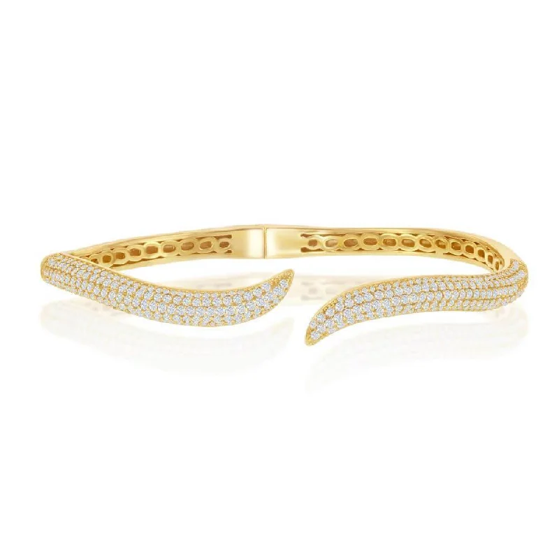 Sterling Silver Micro Pave CZ Waved Bangle - Gold Plated