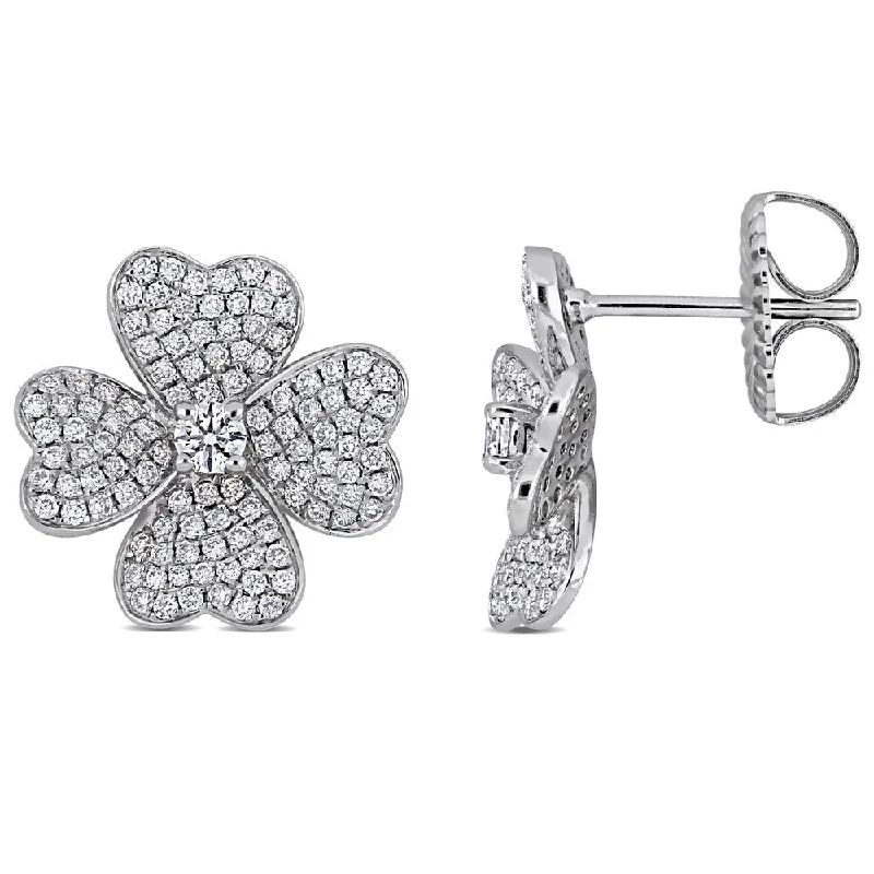 Miadora 14k White Gold 1 1/8ct TDW Diamond Floral Clustered Heart Stud Earrings