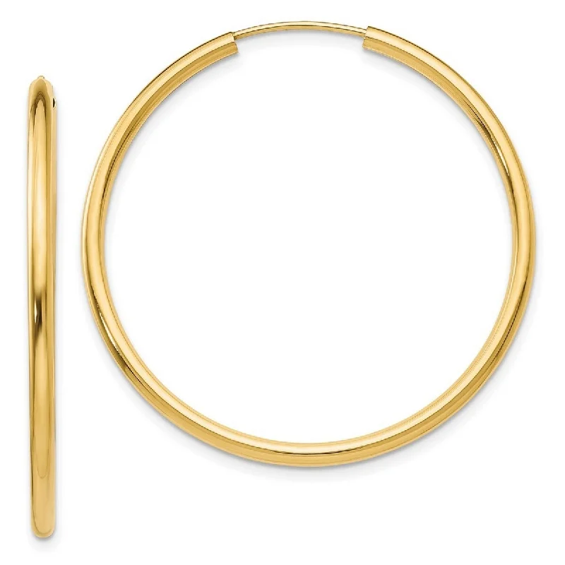 Curata 14k Yellow Polished tube 2x38mm Round Endless Hoop Earrings